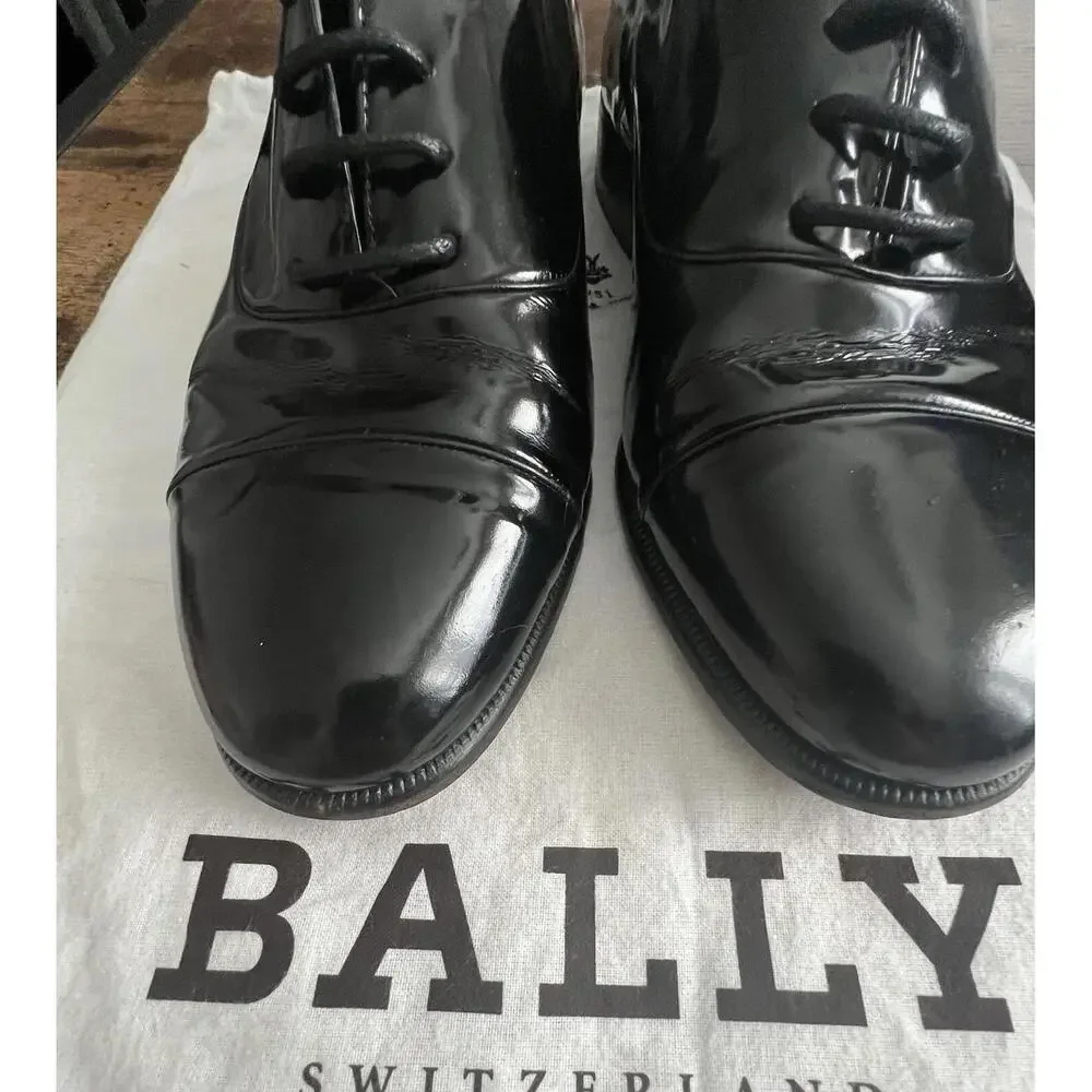 BALLY Men's Black Leather Cap Toe Oxford Dress Shoes Size 6.5/12 - Made in Italy - Picture 9 of 9